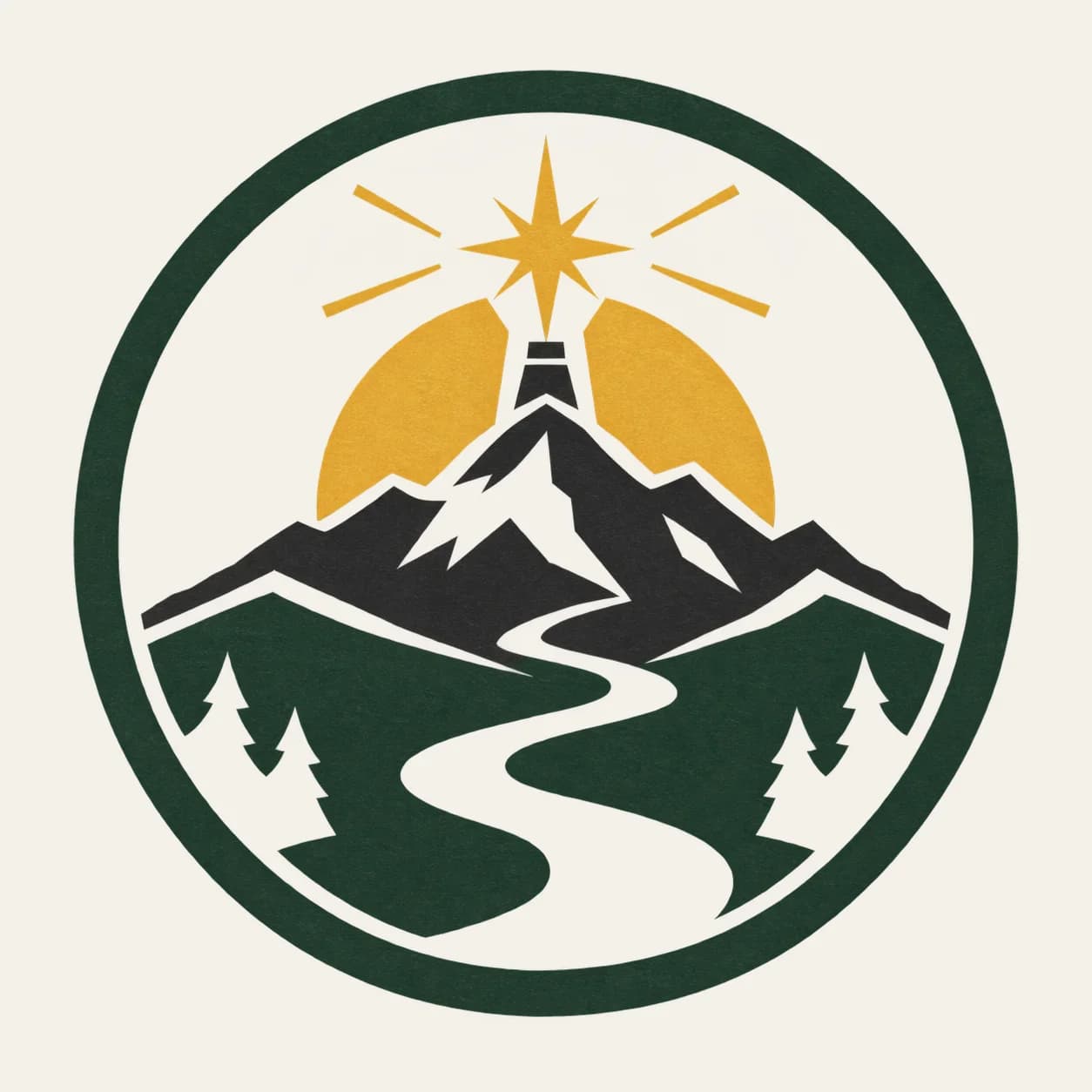 a mountain rescue association; a highland beacon; a simple circular seal