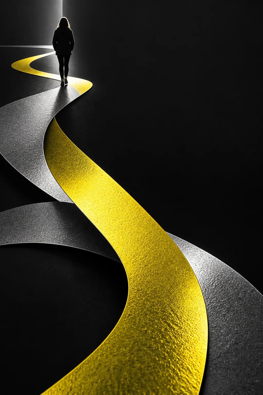 a night cycling initiative; layered reflective road ribbons; matte black paper